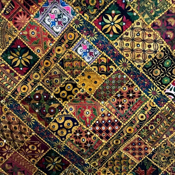 Vintatge Marusthali-Patchwork-Tapestry-Bohemian India Handmade XL 40" - Picture 2 of 8